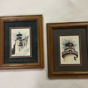 Pair of signed Ben Richmond holiday lighthouse pictures